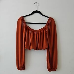 Forever 21 Brown and Orange Long Sleeve Crop Blouse